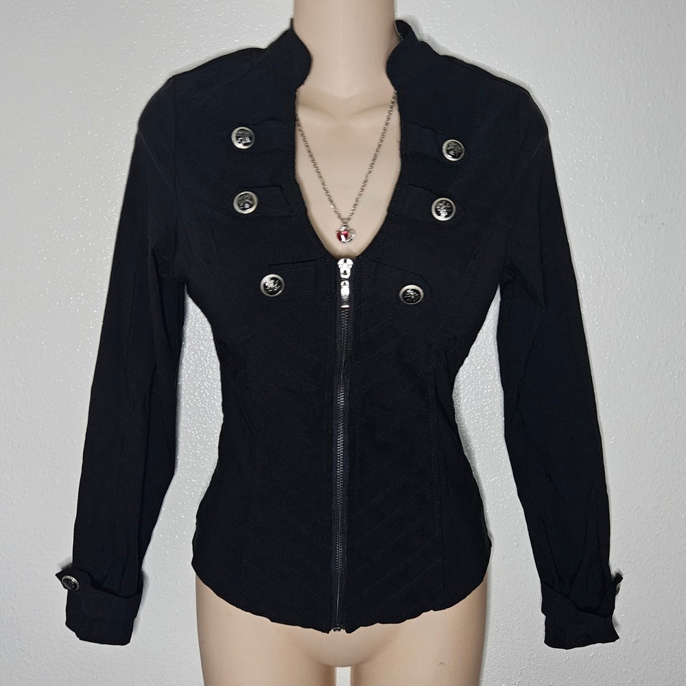Y2k Oh Yes Grunge Style Zip Front Lattice Back Top Long Sleeve